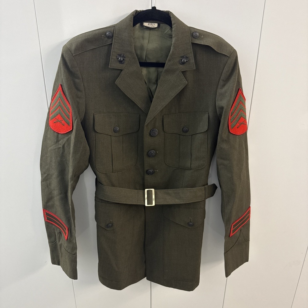 DSCP Crown Clothing Co. USMC U.S Marine Green Jacket Coat W Belt Size 41XLong